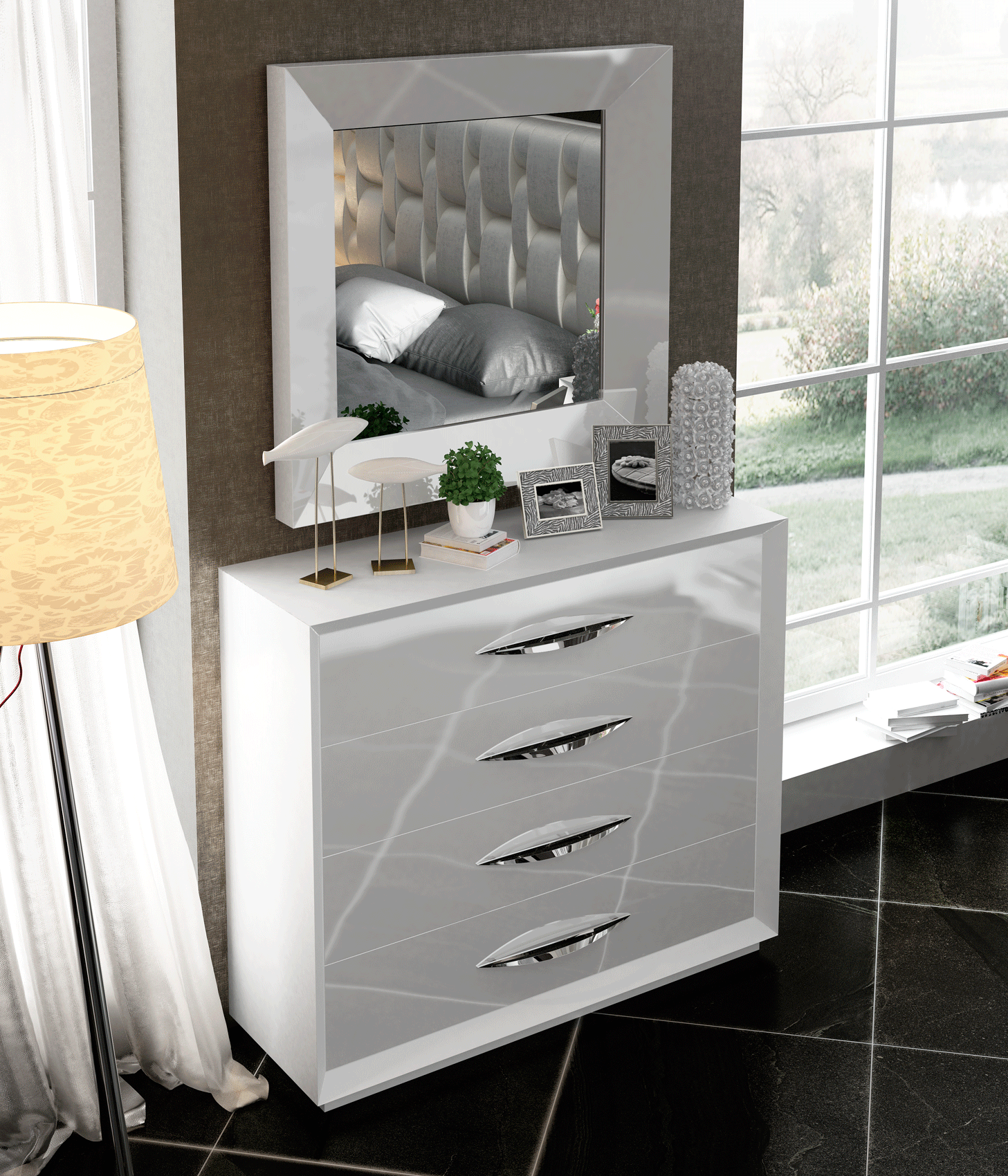 High Gloss Lacquer, Mat Carmen Dresser/Chest/Mirror p11671 By ESF Furniture