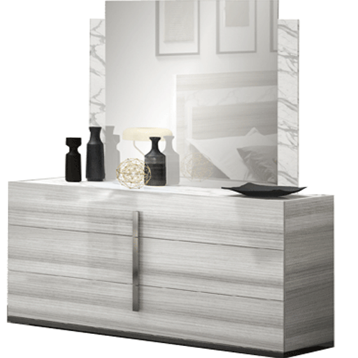 High Gloss Lacquer Carrara Grey Dresser/Chest/Mirror i30661 By ESF Furniture