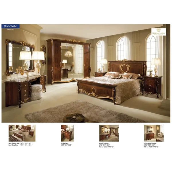 Donatello Italian Bedroom Set in Walnut Finish