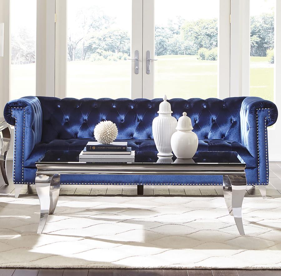 Bleker Tufted Tuxedo Arm Sofa Blue 509481 by Coaster Furniture