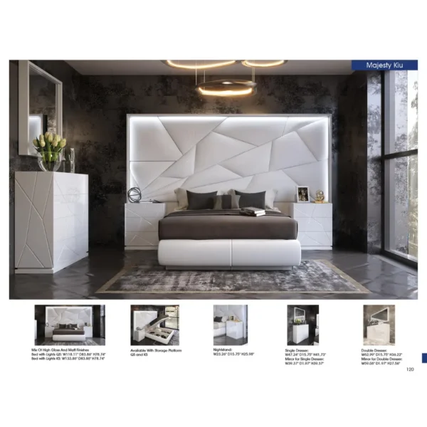 Mat Majesty White Bedroom Set with Light and Kiu Cases