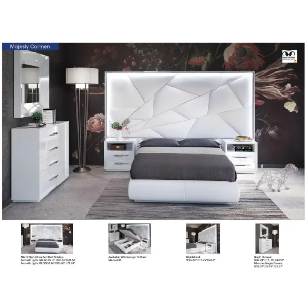 Mat Majesty White Bedroom Set with Light and Carmen Cases