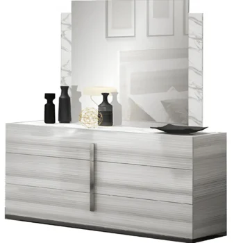 High Gloss Lacquer Carrara Grey Dresser/Chest/Mirror