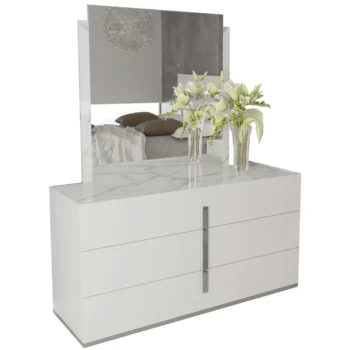 High Gloss Lacquer Carrara White Dresser/Mirror