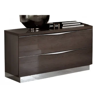 High Gloss Lacquer Platinum Legno Nightstand Silver Birch