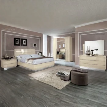 High Gloss Lacquer Platinum Legno Bedroom Set Ivoty Betullia Sabbia
