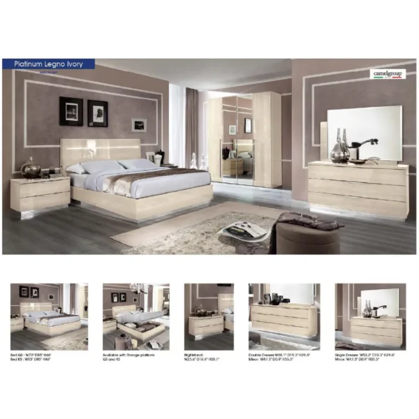 High Gloss Lacquer Platinum Legno Bedroom Set Ivoty Betullia Sabbia