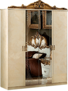 High Gloss Lacquer Barocco Ivory/Gold 4 Door Wardrobe i24007 By ESF Furniture