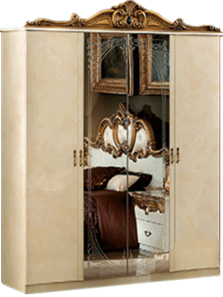 High Gloss Lacquer Barocco Ivory/Gold 4 Door Wardrobe i24007 By ESF Furniture