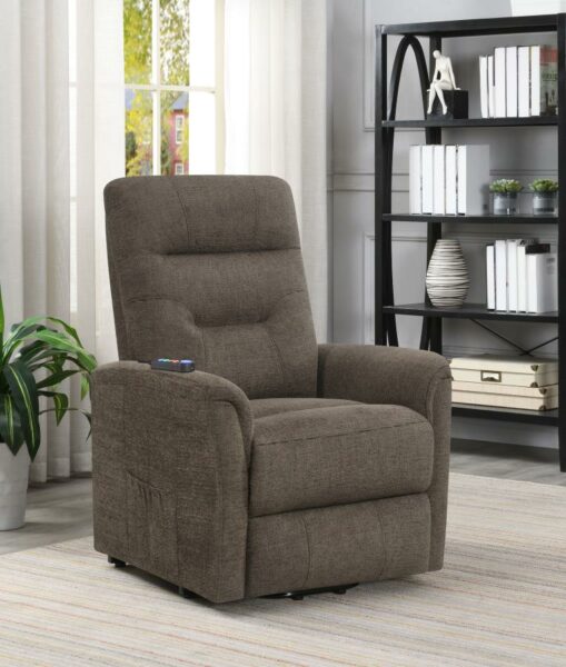 Power Lift Recliner With Storage Pocket Brown 609404P By Coaster Furniture | Mobilia Cleopatra Power Lift Recliner with Storage Pocket Brown 609404P by Coaster Furniture