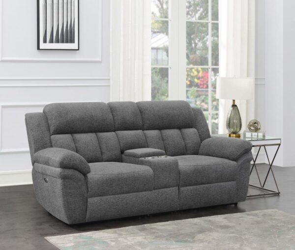 Charcoal Bahrain Upholstered Power Loveseat with Console 609542P by Coaster Furniture 11