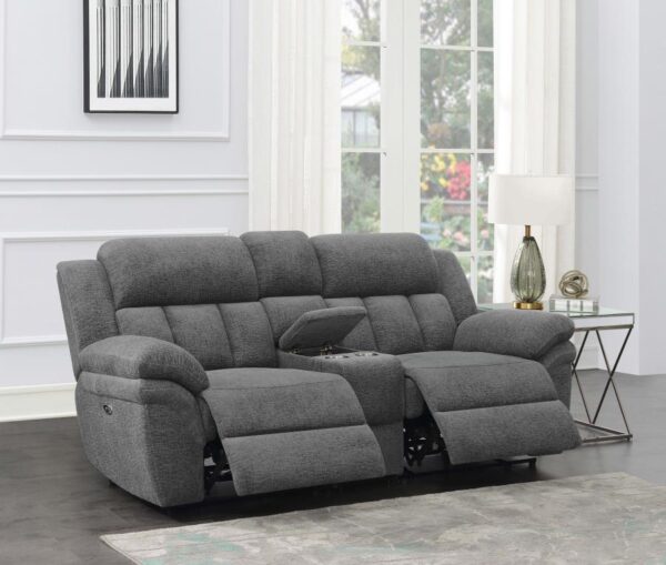 Charcoal Bahrain Upholstered Power Loveseat with Console 609542P by Coaster Furniture 12