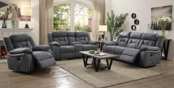 Higgins Pillow Top Arm Motion Loveseat with Console Grey 602262 by Coaster Furniture 18