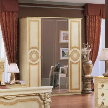 High Gloss Lacquer Aida Ivory 4 Door Wardrobe i23997 By ESF Furniture