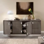 High Gloss Lacquer Platinum 4 Door Buffet with Mirror