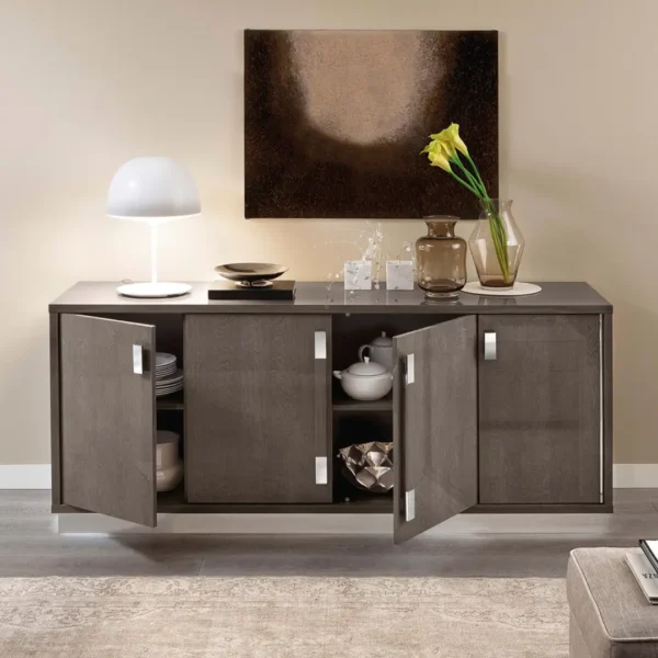 High Gloss Lacquer Platinum 4 Door Buffet with Mirror