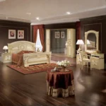 High Gloss Lacquer Aida Ivory Bedroom Set with Gold, Camelgroup Italy