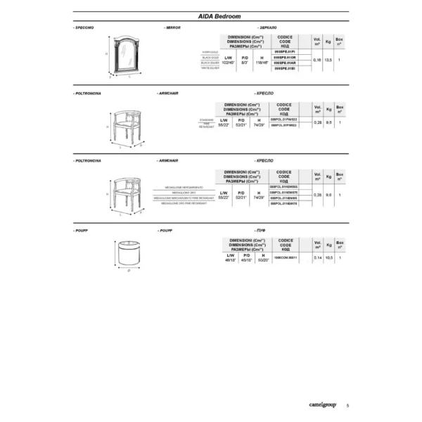 High Gloss Lacquer Aida Ivory Bedroom Set with Gold, Camelgroup Italy