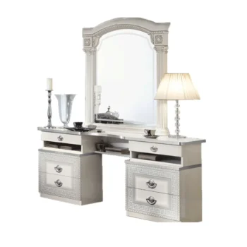 Mat, Shiny Aida White Silver Vanity Dresser