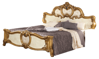 High Gloss Lacquer Barocco Bed Ivory w/Gold, Camelgroup Italy p11680 By ESF Furniture