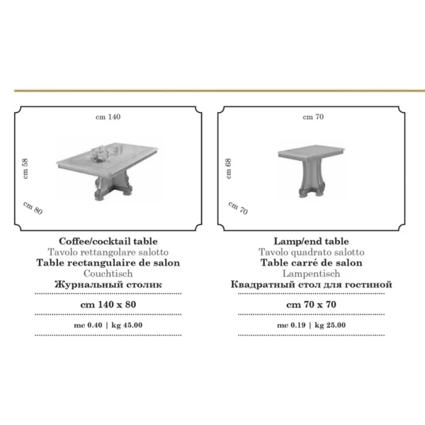 Liberty Coffee and End Table By Arredoclassic