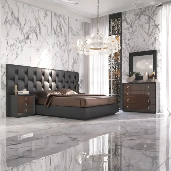 High Gloss Lacquer, Mat Emporio Black Bedroom Set
