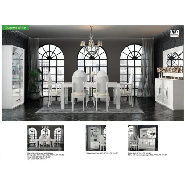 High Gloss Lacquer Mat Carmen White Dining Room Set
