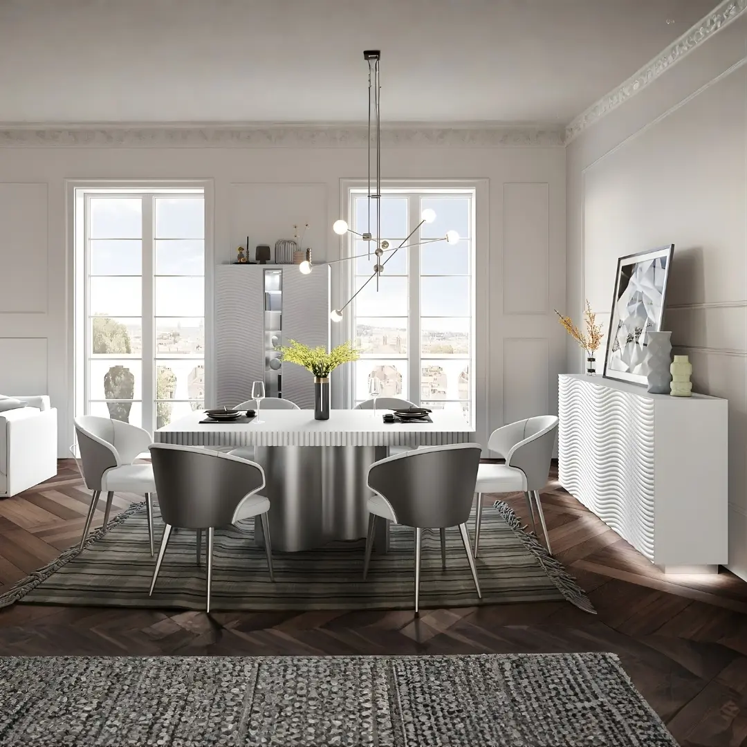 Wave Dining White Set By Esf Furniture | Mobilia Cleopatra 3 Wave Dining White Set