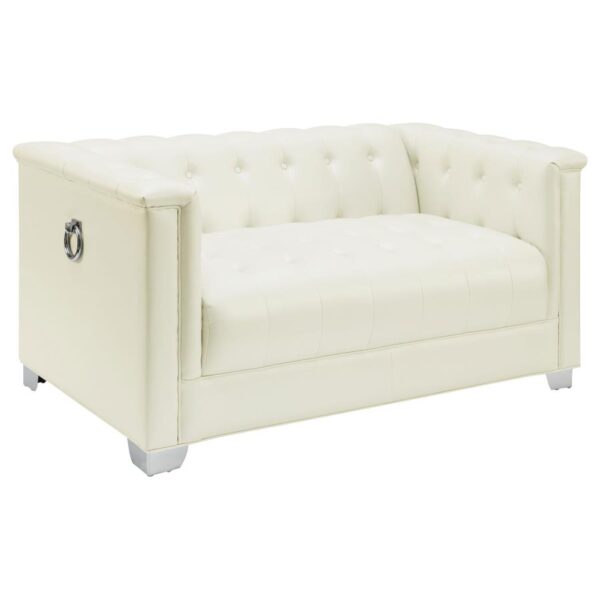 Chaviano Tufted Upholstered Loveseat Pearl White 505392 By Coaster Furniture | Mobilia Cleopatra Chaviano Tufted Upholstered Loveseat Pearl White 505392 by Coaster Furniture
