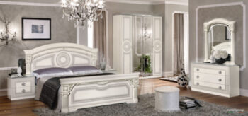 High Gloss Lacquer Aida Bedroom Set, White w/Silver, Camelgroup Italy p7543 By ESF Furniture