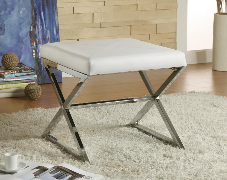 X-cross square ottoman white and chrome 501063 by coaster furniture