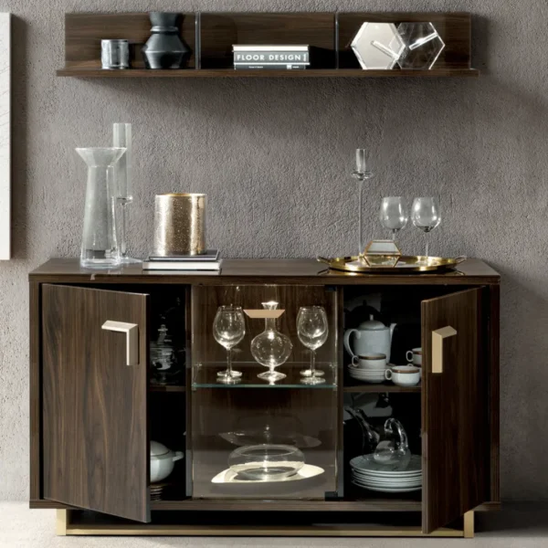 High Gloss Lacquer Volare 4 Door Buffet With Mirror