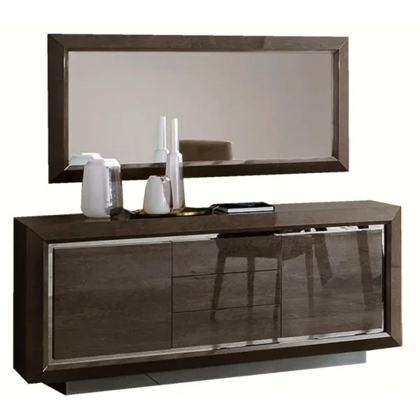 High Gloss Lacquer Elite Buffet with Mirror Silver Birch