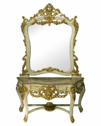 Handmade Gold & White Console Table With Mirror