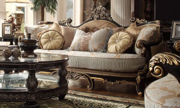 Black Enamel & Gold Finish Traditional 3PC Sofa Set HD-551 By Homey Design 8