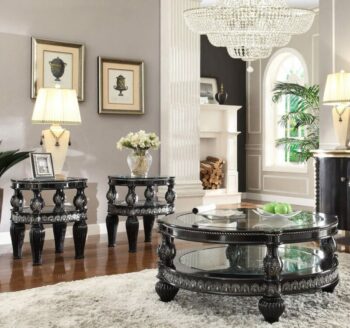 Black Enamel & Silver 3Pcs Coffee Table Set HD-1208 By Homey Design