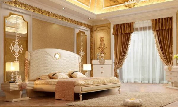 Luxury Cream Leather Contemporary 5PCs King Bedroom Set HD-901 By Homey Design 6