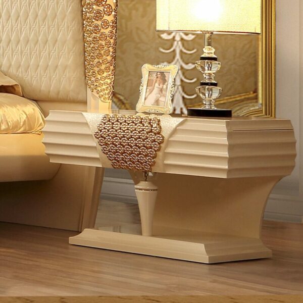Luxury Cream Leather Contemporary 5PCs King Bedroom Set HD-901 By Homey Design 7