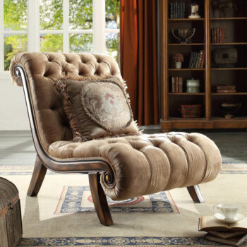 Mahogany & Beige Carved Wood Armchair Traditional HD-1631 By Homey Design