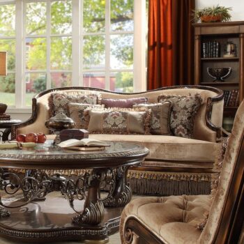 Mahogany & Beige Loveseat Carved Wood Traditional HD-1631 By Homey Design
