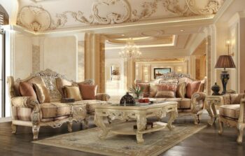Luxury Chenille Gold Sofa Set 3Pcs Traditional HD-1633 By Homey Design