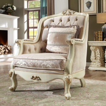 Cream Chenille Armchair Bone Carved Wood Traditional HD-2011 By Homey Design