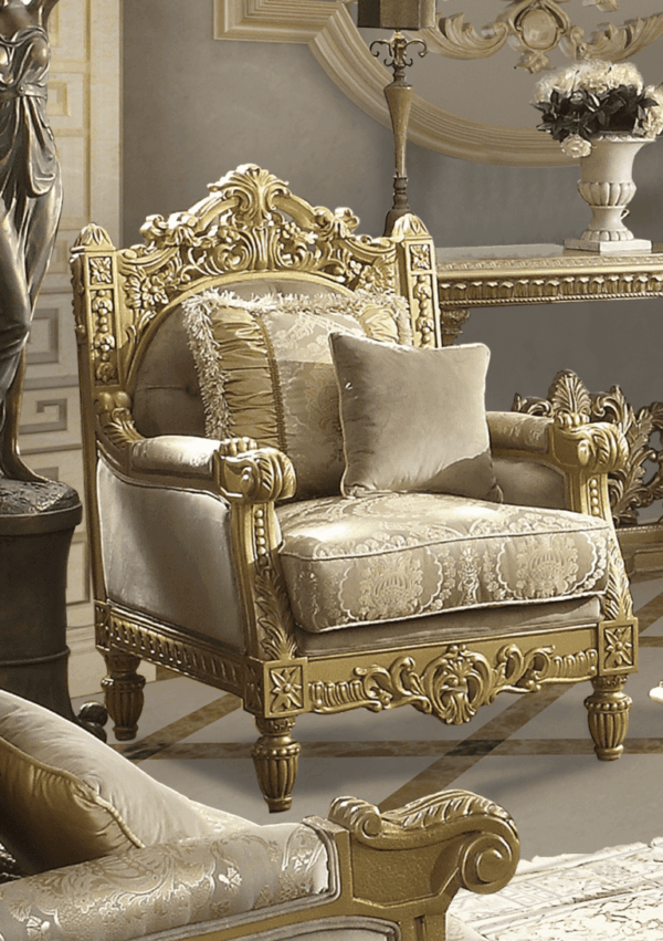 Metallic Bright Gold Sofa Set 3Pcs Carved Wood Traditional Homey Design HD-2659 8