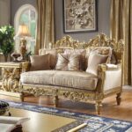 Metallic Bright Gold Sofa Set 3Pcs Carved Wood Traditional Homey Design HD-2659 13