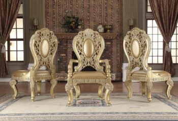 Royal Rich Gold Armchair Carved Wood Traditional Homey Design HD-8016