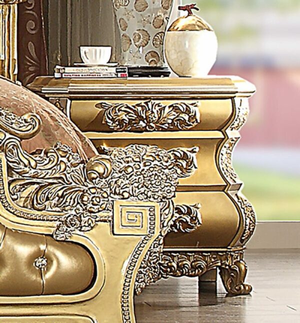 Metallic Bright Gold 4PCs Bedroom Set Carved Wood Traditional Homey Design HD-8016 10
