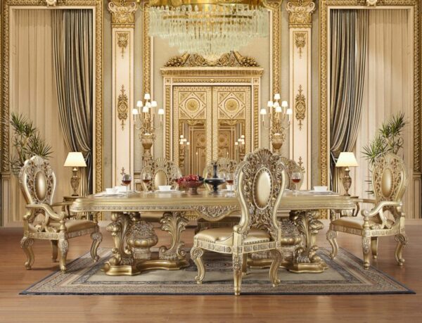 Metallic Bright Gold 7PCs Dining Table Set HD-8016 By Homey Design 10