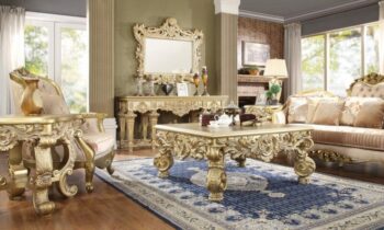 Metallic Bright Gold 3PCs Coffee Table Set HD-8086 By Homey Design
