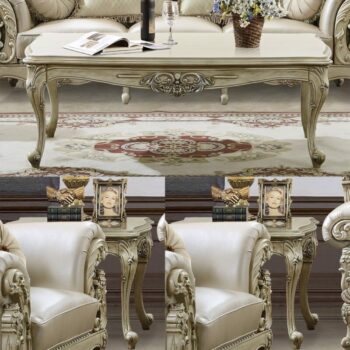 Plantation Cove White Coffee Table Set – 3Pc Carved Wood Traditional by Homey Design HD-32
