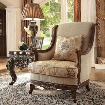 Dark Walnut & Beige Armchair Carved Wood Traditional by Homey Design HD-92